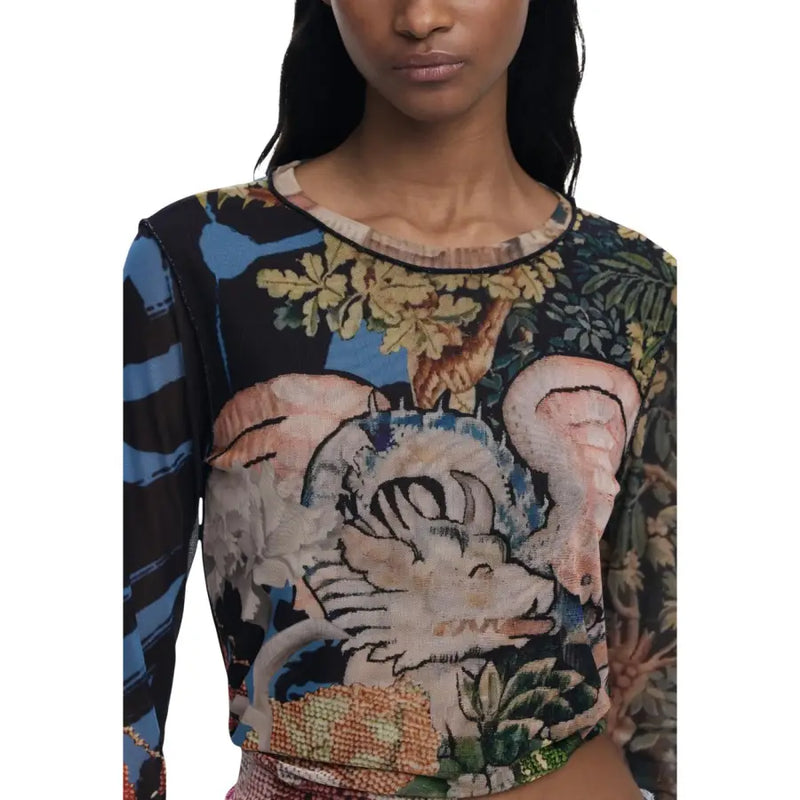 Desigual women’s blue elephant print long-sleeve T-shirt