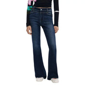 Dark wash high-waisted flared jeans with button closure from Desigual Women Blue Zip Button Jeans for Fall Winter