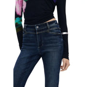 Dark wash high-waisted skinny jeans with double-banded waist for Desigual Women Blue Zip Button Jeans