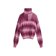 Desigual women bordeaux wool blend knitwear sweater in gradient pink with textured fabric high collar and half-zip closure