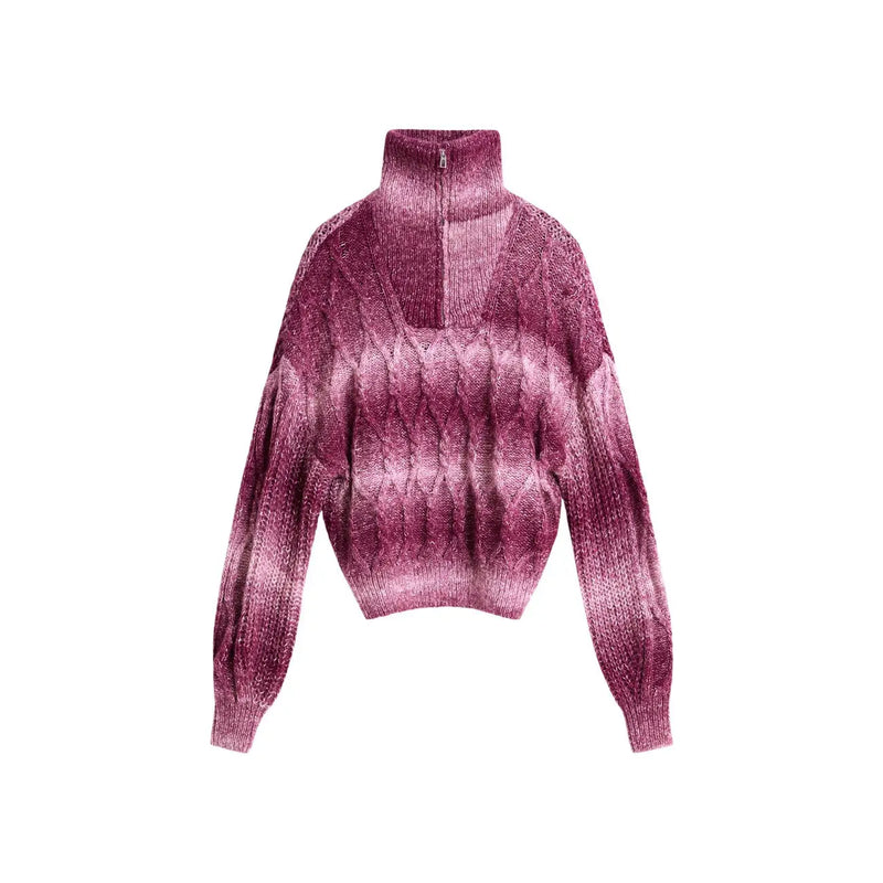 Desigual women bordeaux wool blend knitwear sweater in gradient pink with textured fabric high collar and half-zip closure