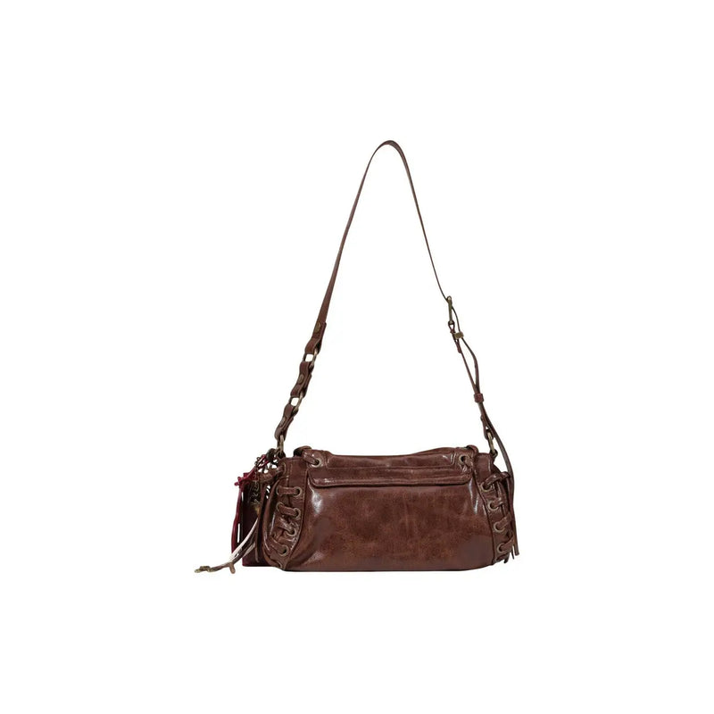 Desigual women brown faux leather crossbody bag with lace-up detailing and chain-link strap 17 cm