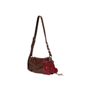 Desigual women brown faux leather crossbody bag with textured distressed finish and decorative chain strap detailing