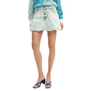 Desigual women cotton denim skirt light blue with button front and flared hem in light wash denim fabric