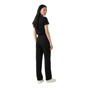 Black tailored cotton trousers with sleek straight-leg cut and subtle pleats at waistband for women by desigual
