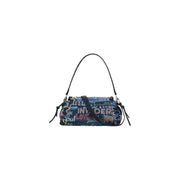 Dark blue Desigual fall winter handbag with colorful graffiti print and functional pockets