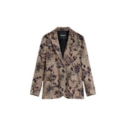Desigual women floral beige polyester blazer with dark floral pattern and double-breasted design