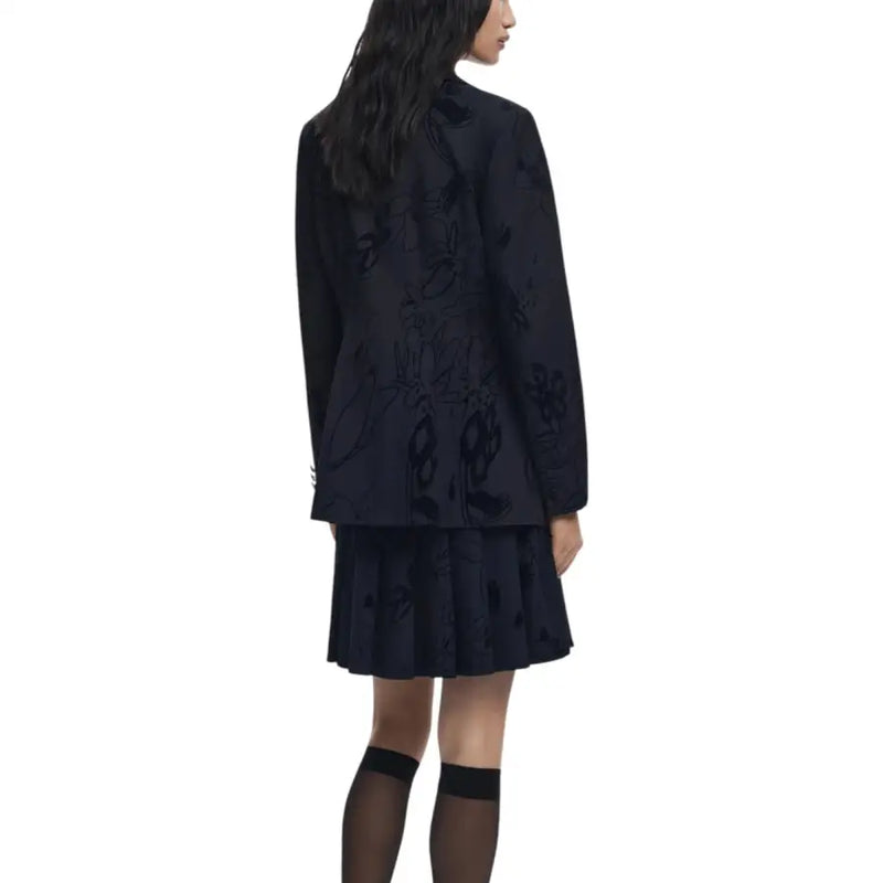 Navy blue floral print blazer and pleated skirt set from Desigual Women for Fall Winter
