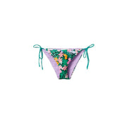 Desigual women green floral beachwear swimsuit bikini bottom with vibrant tropical print lavender lining and teal ties