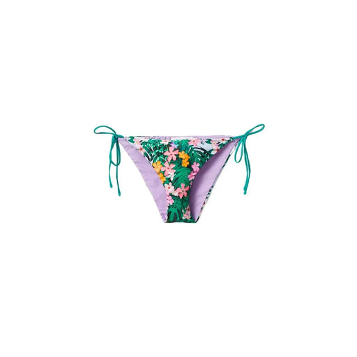 Desigual women green floral beachwear swimsuit bikini bottom with vibrant tropical print lavender lining and teal ties