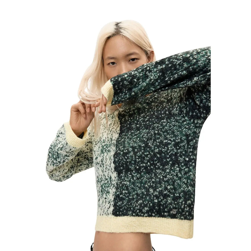 Desigual women green wool blend knitwear pullover with cozy two-toned speckled pattern and ribbed cuffs and hem