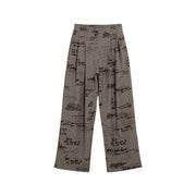 Desigual women grey plaid trousers with handwritten script pattern in viscose blend featuring zip closure