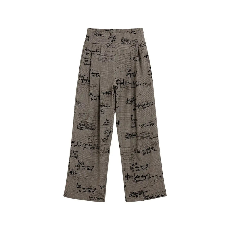 Desigual women grey plaid trousers with handwritten script pattern in viscose blend featuring zip closure