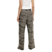 Desigual women grey pattern zip trousers with a subtle plaid and black script design in viscose blend fabric