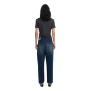 Woman wearing dark gray t-shirt and loose-fit blue Desigual Women Jeans Blue Fall Winter