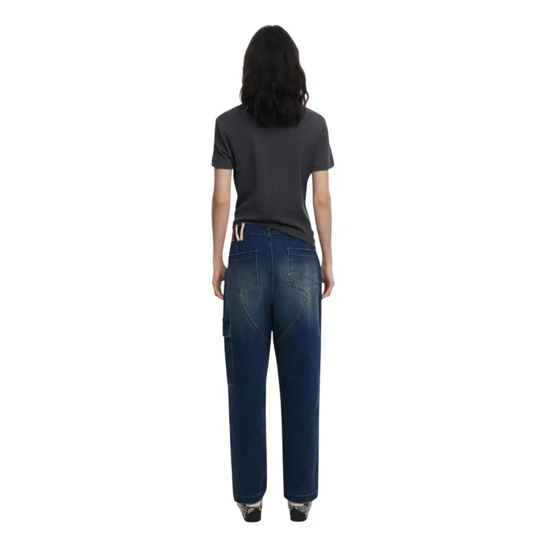 Woman wearing dark gray t-shirt and loose-fit blue Desigual Women Jeans Blue Fall Winter