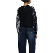 Desigual Damen-Strickpullover aus schwarzem Viskosemischgewebe mit aufwendigen silbernen Paillettenmustern an den Ärmeln