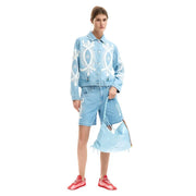 Light blue cotton denim jacket with white embroidered patterns from Desigual women collection