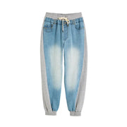 Light-wash denim joggers with gray side panels and a drawstring waistband from Desigual women lace detail jeans