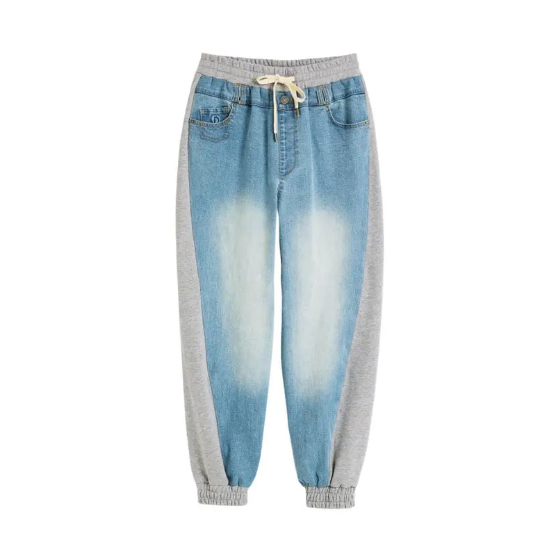 Light-wash denim joggers with gray side panels and a drawstring waistband from Desigual women lace detail jeans