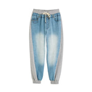 Light-wash denim joggers with gray side panels and a drawstring waistband from Desigual women lace detail jeans