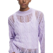Lavender open-knit cable sweater with round neck from Desigual Women Long Purple Knitwear collection