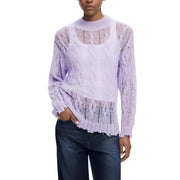 Women’s light purple distressed cable knit sweater from Desigual with a round neck