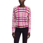 Desigual Damen-Strickpullover, rosa kariert, langärmelig, Rundhalsausschnitt
