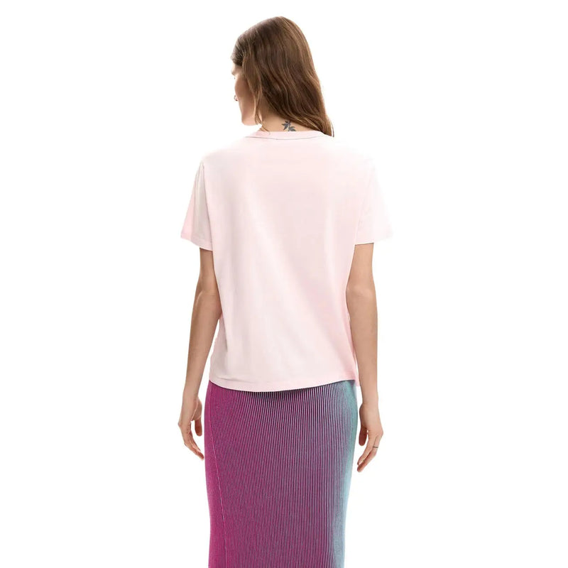 Desigual women pink cotton short-sleeved t shirt with a soft fabric and simple round neck design