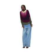 Desigual women purple viscose knitwear sweater with purple to green ombre and olive green cuffs and subtle logo on sleeve