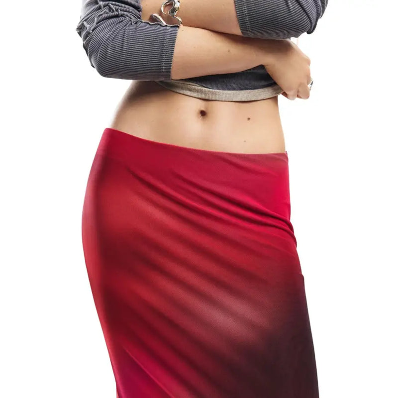 Desigual women red polyester skirt with a vibrant satin texture and subtle vertical pleats for spring summer wear
