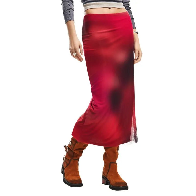 Desigual women red polyester skirt with satin finish and gradient fade for spring summer wear