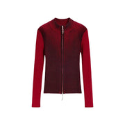 Desigual Damen-Strickjacke in Rot, schmal geschnitten, gerippt, mit Reißverschluss, aus Viskosemischung mit Farbverlauf von Dunkelrot zu Burgunderrot und silbernem Reißverschluss