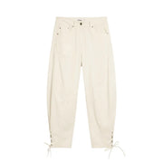 Cream-colored denim jeans with lace-up cuffs and subtle stitching details by desigual featuring front and back pockets