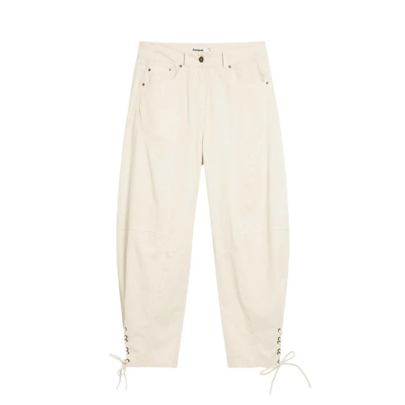 Cream-colored denim jeans with lace-up cuffs and subtle stitching details by desigual featuring front and back pockets