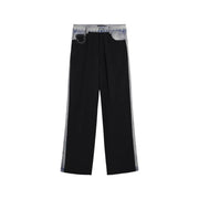 Desigual women trousers black cotton blend slim fit with light-wash denim panels on sides and waistband size 26