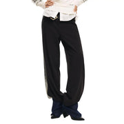 Desigual women trousers black cotton blend slim fit with subtle gray vertical stripe on side seam