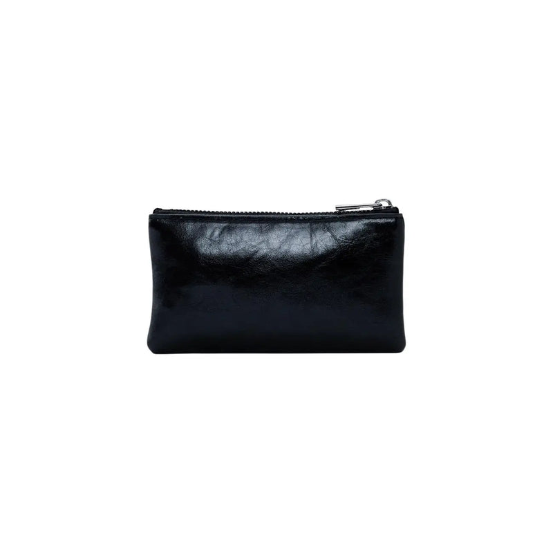 Desigual women wallet black polyurethane zip pouch with sleek leather finish and silver-toned metal zipper pull