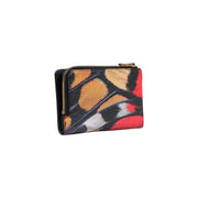 Desigual women wallet black zip button small W16cm with vibrant orange red and black abstract brushstroke design