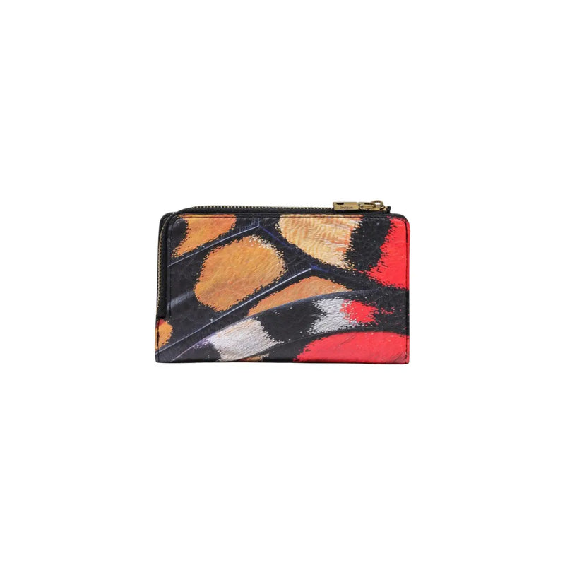 Desigual women wallet black zip button small with vibrant butterfly wing pattern and gold zipper detail
