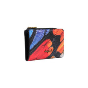 Desigual women wallet black zip button small W16cm with vibrant butterfly-wing pattern and gold zipper pull