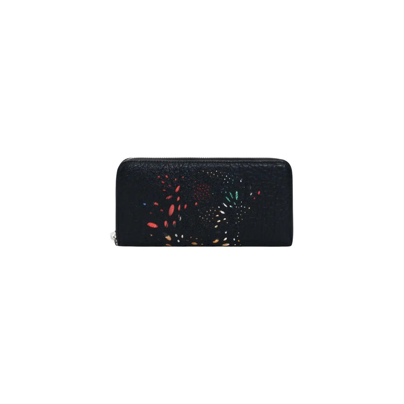 Desigual women wallet black with textured surface colorful fireworks design and zip pockets 21x10x2.5 cm