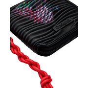 Desigual women wallet black zip polyester with colorful abstract pattern and red braided strap 10x11x2 cm