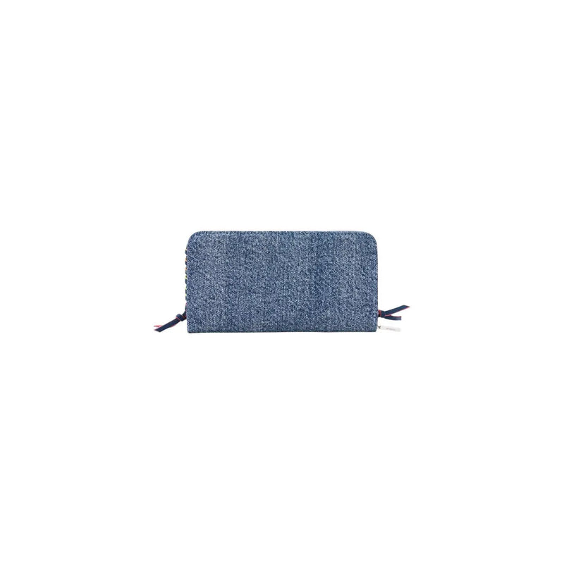 Desigual women wallet in light blue cotton denim texture with zipper closure and fabric ties 19x11x2.5 cm