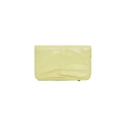 A sleek pale yellow patent leather Desigual women wallet with minimalist design and zip pockets measuring 16x10x1.5 cm