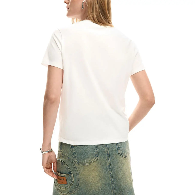 Desigual women white cotton short sleeved t shirt with a simple round neck design