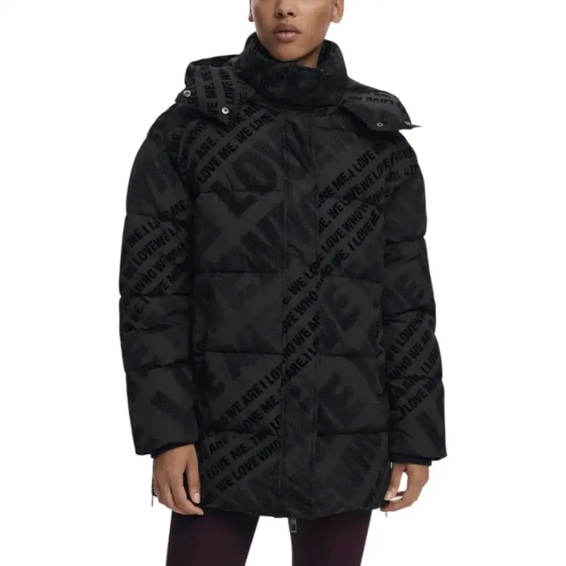 Desigual Damen-Steppjacke aus weißem Polyester mit Kapuze und Liebesmotiv