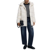 Desigual cremefarbener Steppmantel mit gestepptem Design und verstellbarer Kapuze