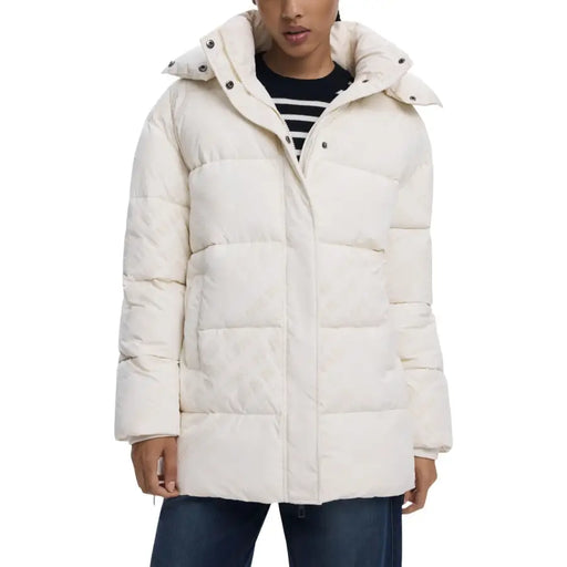 Desigual Damen-Steppjacke aus weißem Polyester mit Kapuze und Taschen