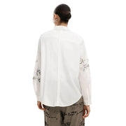 Desigual women white striped cotton long shirt with black handwritten script detailing on sleeves and back side